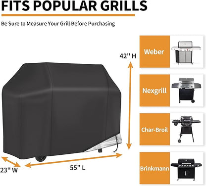 NEXCOVER Grill Cover, BBQ Cover 55 inch,Waterproof BBQ Grill Cover,Fade Resistant Gas Grill Cover, Barbecue Grill Covers, Fits Grill of Weber, Brinkmann, Nexgrill, Black Grill Cover for Outdoor Grill.