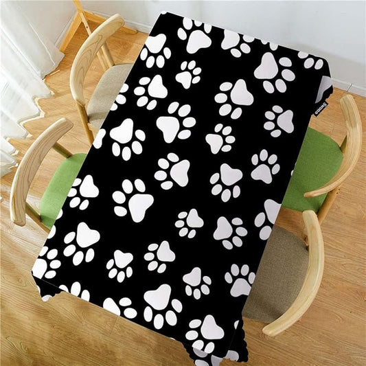Swono Decorative Rectangle Table Cloth Dog Paw, Cat Footprint Dog Paw Prints Black White Polyester Tablecloth Kitchen Table Cover for Dining BBQ Picnic Coffee Table 50x72, 4-6 Seats