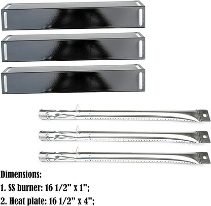 Parts Kit DG116 Replacement for BBQ Grillware GGPL-2100 Gas Grill Burners, Heat Plates-3 Pack (Stainless Steel Burner + Porcelain Steel Heat Plate)