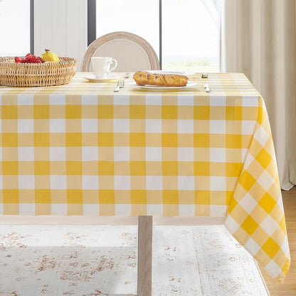 Softalker Gingham Checkered Tablecloth Rectangle - Outdoor Waterproof Buffalo Plaid Table Cloth, Stain Resistant Washable Table Cover for Picnic, Camping, Dining - Yellow and White, 60 x 102 Inch