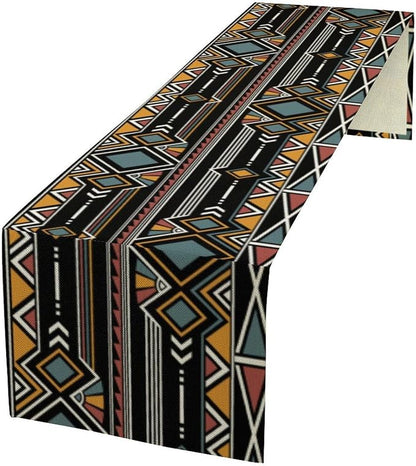 African Tribal Table Runner, Aztec Vintage Geometric Pattern Abstract Ethnic Traditional Kitchen Table Runner Decoration for Farmhouse Home Holiday Parties 13x60in