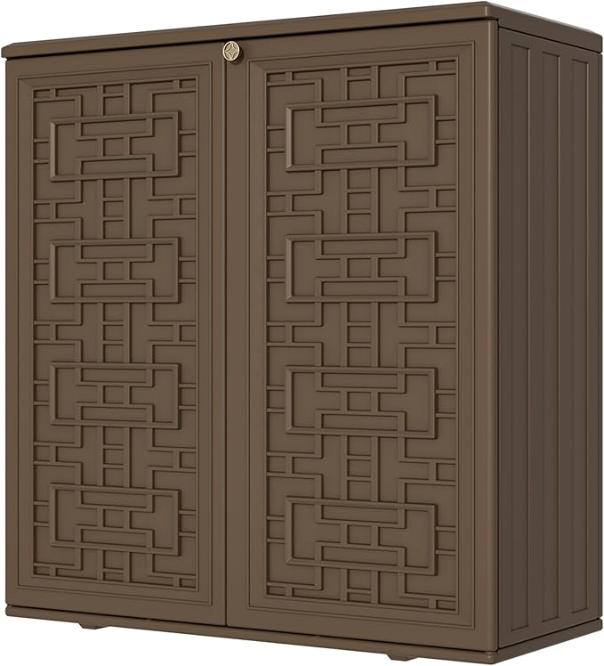 Mrosaa Storage Box Outdoor Caninet,Resin Indoor Storage Box Waterproof Outdoor Storage Cabinets for Patio/Garden/Backyard, Size 34.3''L*15''W*36.2''H(Brown)