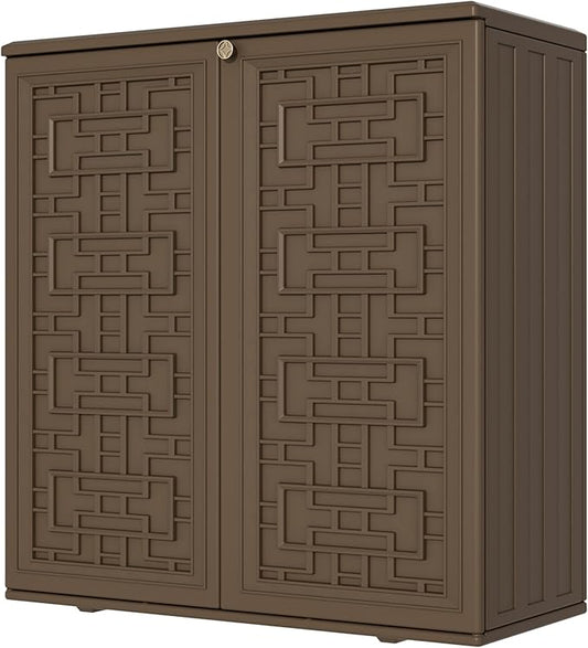 Mrosaa Storage Box Outdoor Caninet,Resin Indoor Storage Box Waterproof Outdoor Storage Cabinets for Patio/Garden/Backyard, Size 34.3''L*15''W*36.2''H(Brown)