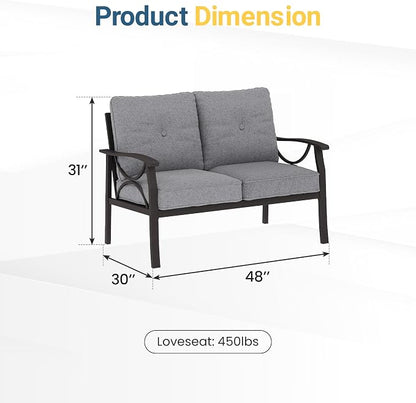 RoyalCraft Patio Loveseat, All-Weather Outdoor 2 Seats Sofa Couch,Khaki Metal Furniture with Gray Cushions