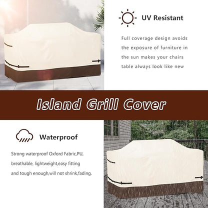 86 Inch Island Grill Cover - 600D Heavy Duty Waterproof All Weather Protection Outdoor Cover,Beige & Brown
