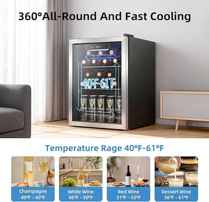 Antarctic Star 1.7 Cu.Ft Beverage Cooler for Up to 68 Cans, Compact Drink Fridge with Stainless Steel Glass Door, Digital Display and Electronic Temperature Control, Silver