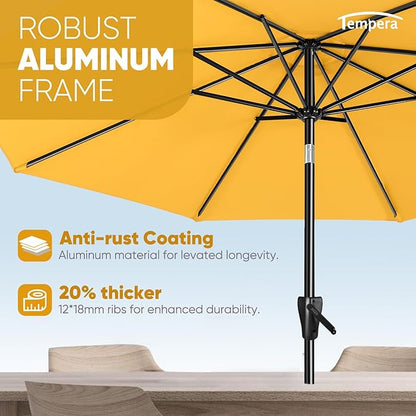 Tempera Patio Market Outdoor Table Umbrella with Auto Tilt and Crank, Large Sun Umbrella with Sturdy Pole & Fade Resistant Canopy, Easy to Set
