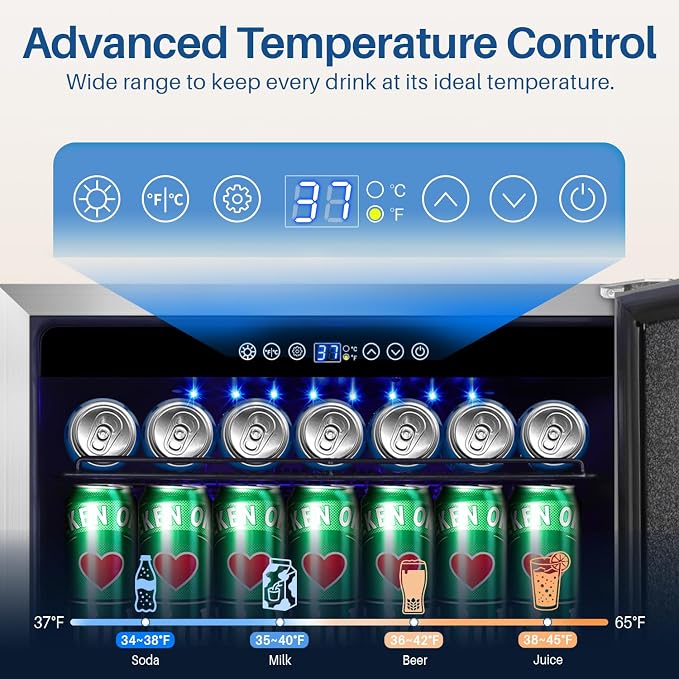 24 Inch Outdoor Beverage Refrigerator Holds Up to 180 Cans for Soda, Beer, Built-In or Freestanding Outdoor Fridge with Stainless Steel Door for Outdoor Kitchen, Patio, Home Bar