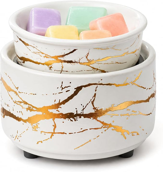 PALANCHY Wax Melt Warmer Ceramic 3-in-1 Oil Burner Electric Candle Wax Warmer Burner Melter Fragrance Warmer for Scented Waxs Home Office Bedroom Aromatherapy Gift & Decor | White Gold Wax Melter Aromatherapy Gift & Decor Home Office Bedroom. Ceramic C...