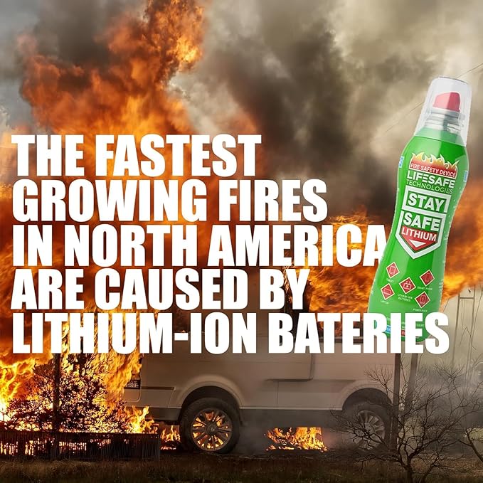 StaySafe Lithium Fire Extinguishing Spray By LifeSafe Technologies | Patented Non-Toxic Fluid Suppresses Fires Caused By Lithium-Ion Batteries in Phones, Laptops, Power Banks and Other Electronics