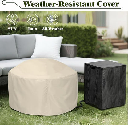 2-Piece Outdoor Propane Fire Pit Table Set w Tank Side Table 30'' Round Fire Pit Table w Wood Grain 2-in-1 Firepit Table for Outside Gas Fire Pit w 304 Stainless Steel Burner 50,000 BTU, Brown