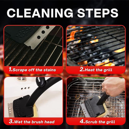 Grill Brush and Grill Mats for Outdoor Grill, BBQ Grill Accessories Set - Grill Brush Bristle Free with Scraper ×1 and Grill Mats ×10, BBQ Grill Brush Cleaning Set/Grill Mats for Grilling