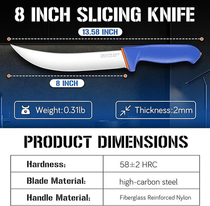 DRAGON RIOT Premium Butcher Breaking Knife 8 Inch, Curved Caving and Slicing Knife in High Carbon Stainless Steel,Razor Sharp Birsket Knives,Cimeter Breaking Blade for Meat Cutting,Ideal Gift for Men