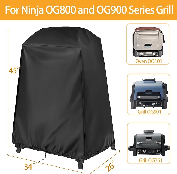 Grill Cover for Ninja Woodfire Outdoor Grill/Pizza Oven with Stand, Fits Ninja Smoker Grill OG701 OG751 Nin-ja Woodfire Pro XL Outdoor Grill OG951, for NinjaOven OO101, 34" W x 26" D x 45" H