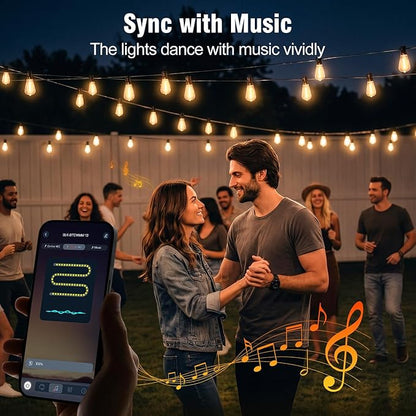 Outdoor String Lights 25FT, APP & Remote Control Dimmable Patio Lights, Plug in LED String Lights with Timer, Waterproof Backyard Pergola Garden Party Decor