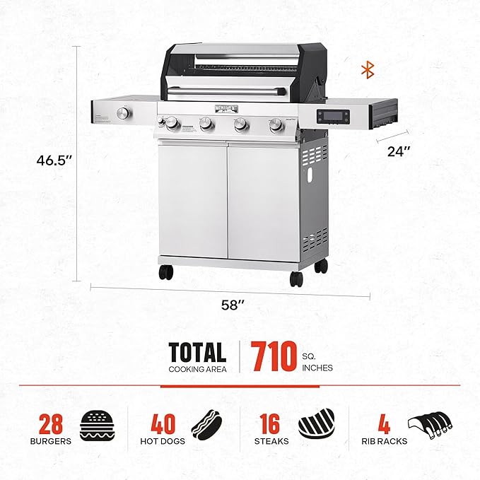 Monument Grills Denali Series, Denali 405 4-Burner Liquid Propane Gas Smart BBQ Grill Stainless Steel with BBQ Cover(2 items)
