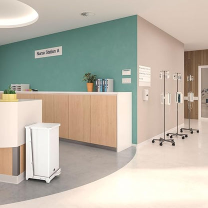 Rubbermaid Commercial Products Defenders Step-On Trash Can with Plastic Liner 6.5-Gallon White Good with Infectious Waste in Doctors Office/Hospital/Medical/Healthcare Facilities