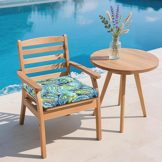 DYTXIII Set of 2 Outdoor Chair Cushions, Water Resistant 18.5"x16"x2" Square Seat Cushion for Patio Dining Chairs, High-Density Replacement Pads for Indoor Outdoor Furniture - Paisley Lapis Green