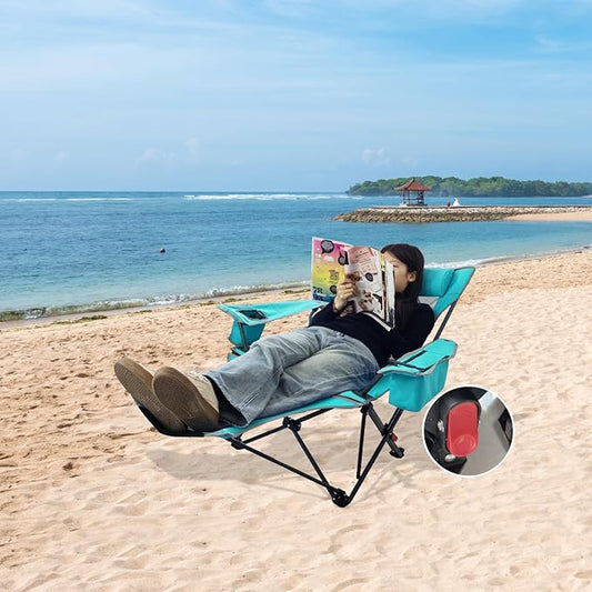 2-Pack Reclining Camping Chair 4 Position with Foot Rest Comfortable for Adults 265Ibs Folding Lounger Mesh Beach Chair with Cooler Bag and Cup Holder for Outdoor Patio