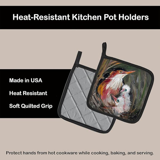 Caroline's Treasures JMK1224PTHD Happy Family Pair of Pot Holders Kitchen Heat Resistant Pot Holders Sets Oven Hot Pads for Cooking Baking BBQ, 7 1/2 x 7 1/2