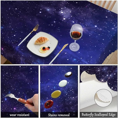 Swono Tablecloth Galaxy Universe, Starry Night Sky Stars Outer Space Table Cloth for Kitchen Dining Tabletop Decoration Parties Weddings, 52 X 70 Inch Rectangle Tablecloth
