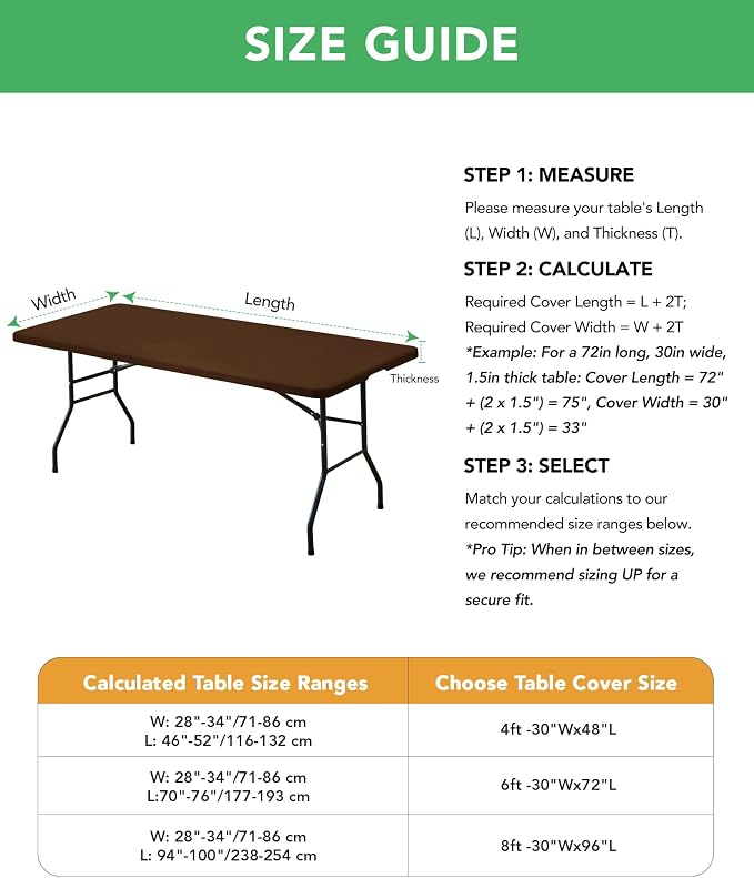 Fitted Tablecloth Rectangle Table Cloths with Elastic, 6 ft, Brown, 6 Pack | For Outdoor Picnic Camping Party 6 foot Folding Spandex Table Covers, Water-Resistant, Windproof, Reusable, 72"L x 30"W