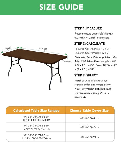 Fitted Tablecloth Rectangle Table Cloths with Elastic, 6 ft, Brown, 6 Pack | For Outdoor Picnic Camping Party 6 foot Folding Spandex Table Covers, Water-Resistant, Windproof, Reusable, 72"L x 30"W