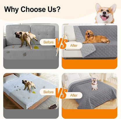 Smiry Reversible Waterproof Pet Couch Covers for Sofa | Washable Dog Couch Sofa Covers, Water Resistant Furniture Protector Slipcover, Geometric (82"x102", Grey/Light Grey)