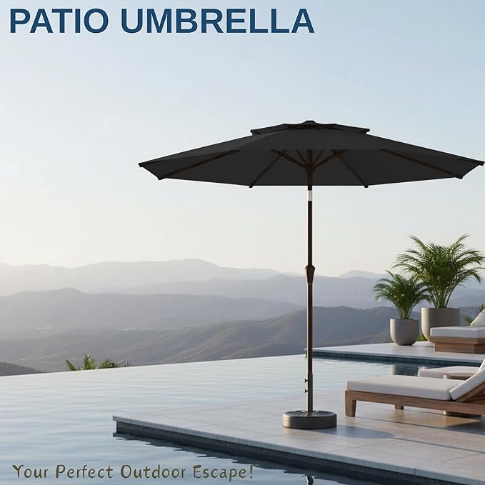9ft 2-Tiers Patio Umbrella,Outdoor Market Table Umbrella with Push-Button Tilt & Crank | UV Protection,Suit for Backyard,Garden,Pool,Deck(Black)