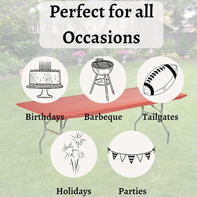 6' Rectangular Plastic Table Covers 30" x 72" (6 Feet), Bundle of 10 - Indoor or Outdoor Fitted Table Covers for Banquet Tables (Red)