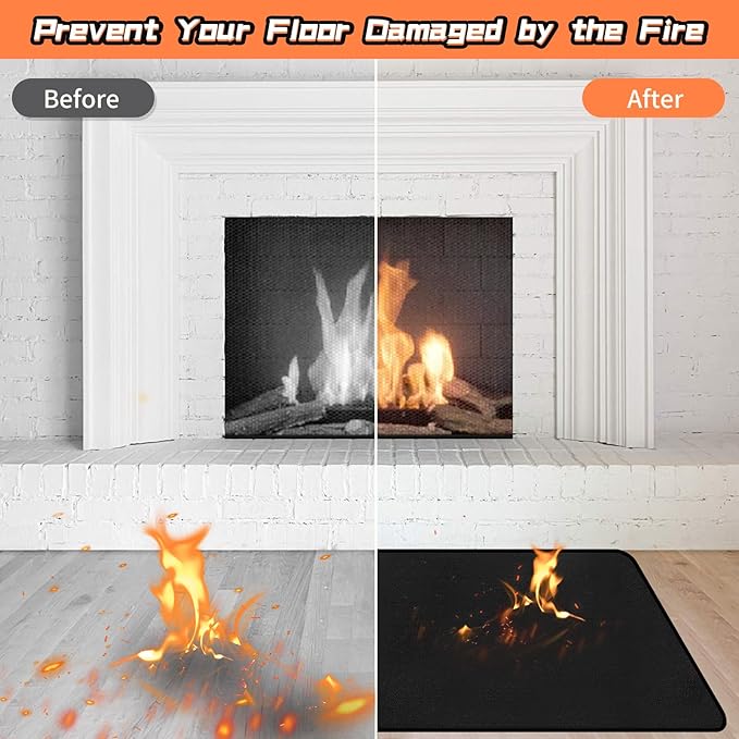 Protalwell Hearth Rugs Fireproof, Fireplace Rug, Fireplace Mat, Fireplace Rugs Fire Resistant, 72" x36”, Heated Floor Mat for Outdoor BBQ Grills, Fire Pits, Smokers, Woodstoves
