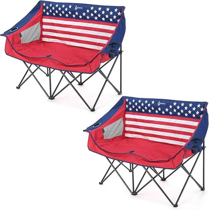 ARROWHEAD OUTDOOR 2-Pack Portable Folding Camp Loveseat Chair w/Glass & Cup Holders, Heavy Duty Carry Bag, 650 lbs Weight Capacity | Glass & Cup Holders, Heavy Duty Carry Bag, 650 lbs Weight Capacity, Beach, Tailgating, Fishing, Patio, Hunting, Backyar...