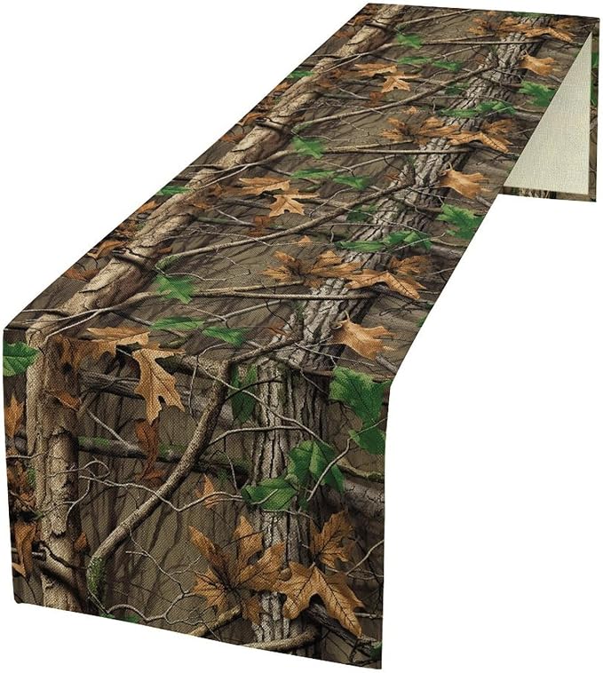 Camo Hunting Table Runners, Rustic Camouflage Camping Fashion Fall Woodland Cabin Wedding Coffee Table Runner, Farmhouse Style Table for Kitchen Dining Table WeddingGraduationParty 13x108in