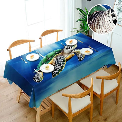 Swono Sea Turtle Table Cloth Rectangle Tables Blue Ocean Sea Turtle with Light Rays Kitchen Table Cover Oblong 52"X70" Tablecloth for Dining Table Buffet Parties Patio and Camping