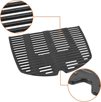DELSbbq 7646 Cast Iron Grates and 65032 Grill Burner for Weber Q300 Q320 Q3000 Q3200 57060001 586002 Gas Grills, Replacement Parts for Weber 7584, 65032