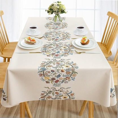 AIRCOWRIE Waterproof Vinyl Tablecloths, Heavy Duty Oil Proof Spill Proof Plastic Table Cloth, Wipe Clean PVC Table Cover for Spring Indoor and Outdoor Use (Embroidery Flower, 54”×54”, Square)