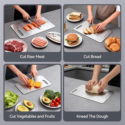 Titanium Cutting Board, 100% Pure Titanium Cutting Boards for Kitchen, Double-Sided Non-Toxic Cutting Board, Ideal for Slicing and Dicing Meats, Features Handle, Dishwasher Safe - 10.5"L*6.5"W（silver）