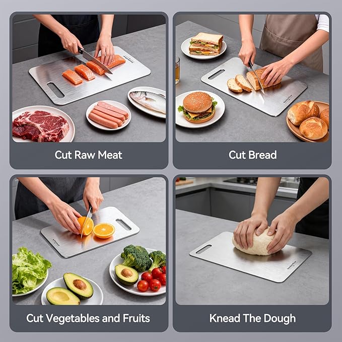 Titanium Cutting Board, 100% Pure Titanium Cutting Boards for Kitchen, Double-Sided Non-Toxic Cutting Board, Ideal for Slicing and Dicing Meats, Features Handle, Dishwasher Safe,13"L*8"W（silver）