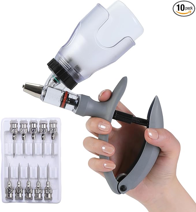 5ML Livestock Syringe Gun, Automatic Self Refill Injection Gun Continuous Adjustable Bottle Attachment Livestock Animal Syringe with 10 Needles, for Chicken, Duck, Pig, Sheep, Cow Poultry (Grey)