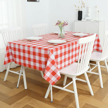 Romanstile Gingham Rectangle Plastic Tablecloth, 100% Waterproof Oil-Proof Checkered PVC Table Cloth, Heavy Duty Vinyl Table Cover for Dining, Camping, Picnic, Outdoor - 54 x 120 Inch, Red and White