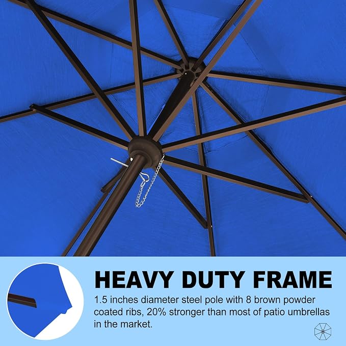 Eurmax USA 10-Year-Non-Fading 10FT Outdoor Patio Market Umbrella,UPF50+ UV Resistant Sun Shade,Heavy Duty Commercial Grade,Crank Lift Design,Windproof Vented Top for Garden,Pool,Deck,Pacific Blue