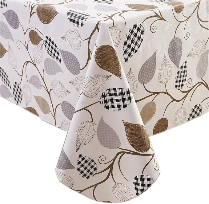 Walrus Heavy Duty Vinyl Tablecloth with Flannel Backing Waterproof Oil-Proof Plastic Table Cloth Stain-Resistant Wipeable Rectangle or Square Table Cover for Indoor and Outdoor (Leaves, 60X84 Inch)