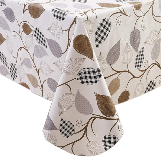 Walrus Heavy Duty Vinyl Tablecloth with Flannel Backing Waterproof Oil-Proof Plastic Table Cloth Stain-Resistant Wipeable Rectangle or Square Table Cover for Indoor and Outdoor (Leaves, 60X84 Inch)