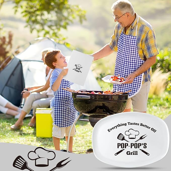 R HORSE Melamine Grill Platter Gift, BBQ White Oval Serving Tray Plate | Christmas, New Year, Birthday Gift for Dad Grandpa Men, Ideal for Appetizer, Dessert, Salad, Outdoor Indoor Cooking Party