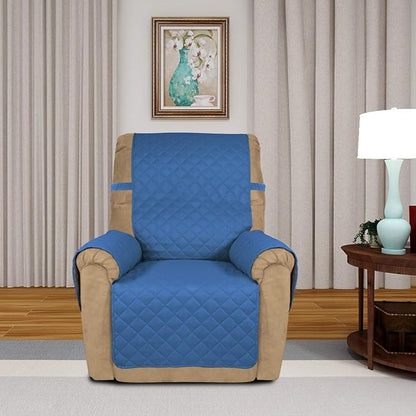 PureFit Reversible Recliner Chair Covers Couch Covers for Dogs, 19 in | Blue/Ivory, Water Resistant Couch Protector, Washable Pet Couch Cover with Non Slip and Elastic Straps For Kids