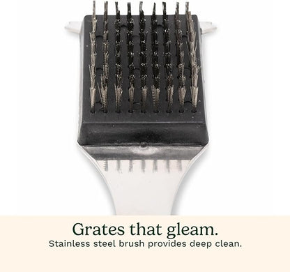 Cuisinart Stainless Steel 16.5" Long Handle Grill Cleaner Brush and Scraper for BBQ, Griddle, Grills, Cookout Tool, Grill Brush for Outdoor Grills BBQ Accessories