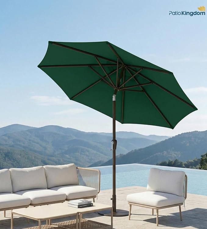 PatioKingdom Auto-Tilt 9FT Patio Umbrella Outdoor with 8 Sturdy Fiberglass Ribs,Market Table Umbrella for Pool,Backyard,Deck and Garden