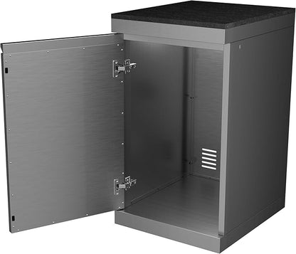 Stainless Steel Outdoor Kitchen Storage Cabinet with Granite Countertop, Modular BBQ Island Drawer Alternative, Reversible Door, Locking Caster Wheels for Patio Grill Station Appliance Prep (Silver)