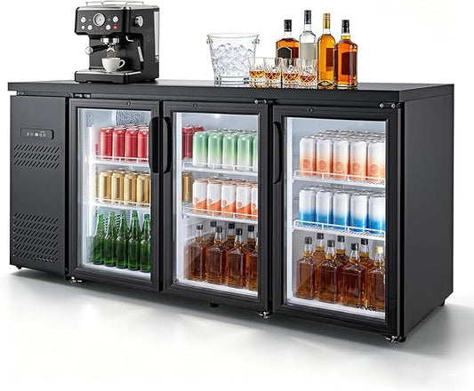 VEVOR Back Bar Cooler, 19.6 Cu. Ft Counter Height Beverage Refrigerator, Commercial Bar Display Fridge w/ 3 Glass Doors, LED Lighting, Fan Cooling Beer Wine Cooler for Pub, Merchandiser, Store