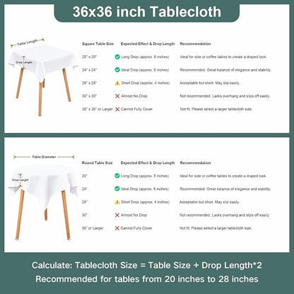 Wolkemer Small Square Tablecloth 36 x 36 Inch Washable Fabric Table Cloth Solid White Table Cover for Nightstand End Bedside Tables Tabletop Decoration